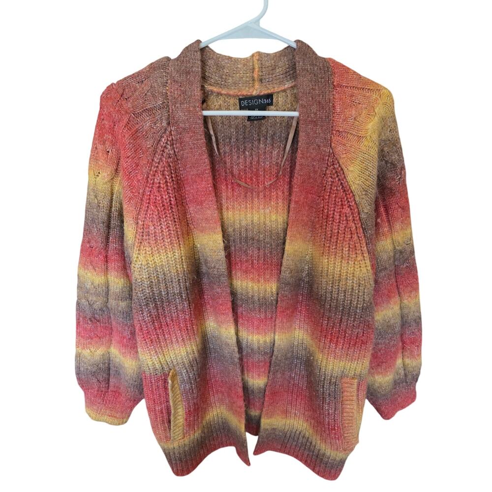 Design 365 Lagen Look Fuzzy Cardigan Sweater‎ 1x Womens Plus Size Multicolor